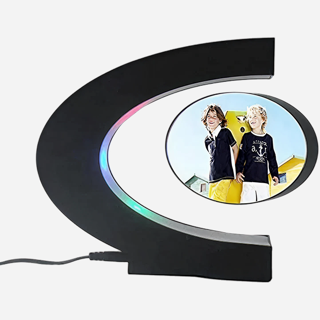 Floating Magnetic Photo Frame with 360° Rotation – Levitating LED Display for Desk, Home & Office Décor - Black