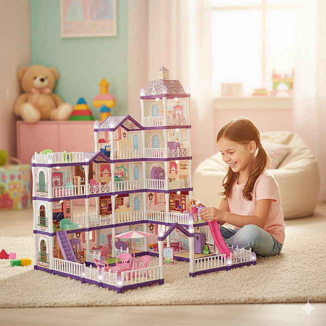 Luxury Villa Doll House Play Set for Girls | Premium Miniature Dream Home with Furniture & Accessories for Pretend Play, Storytelling, Social Interaction & Creative Fun (Age 3+) - 556-70A
