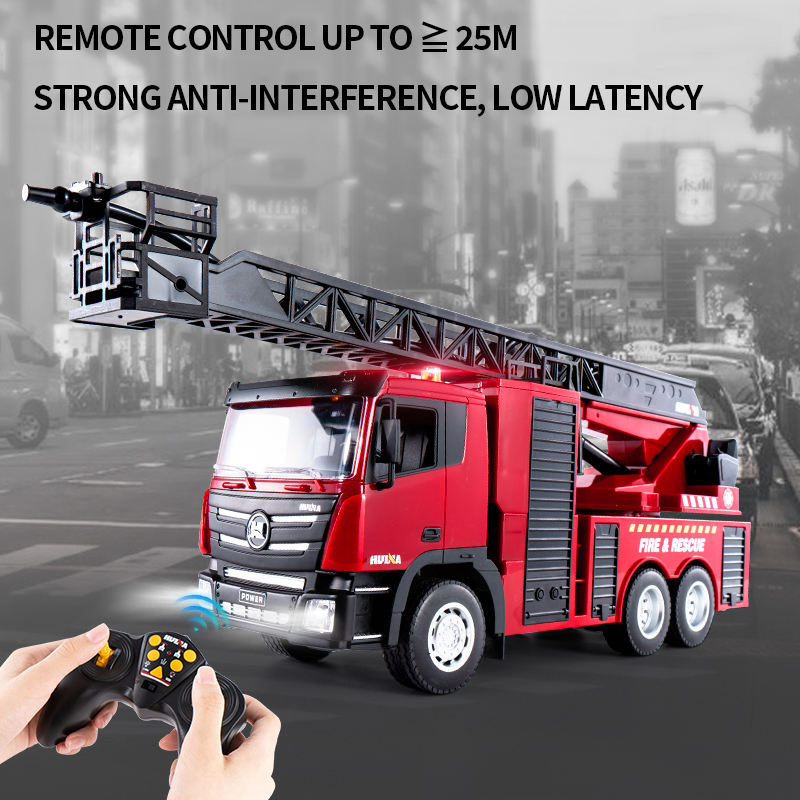 HuiNa 1361 2.4G Rc Spraying Water Fire Engine 1-18 9CH Lifting Ladder Fire Truck