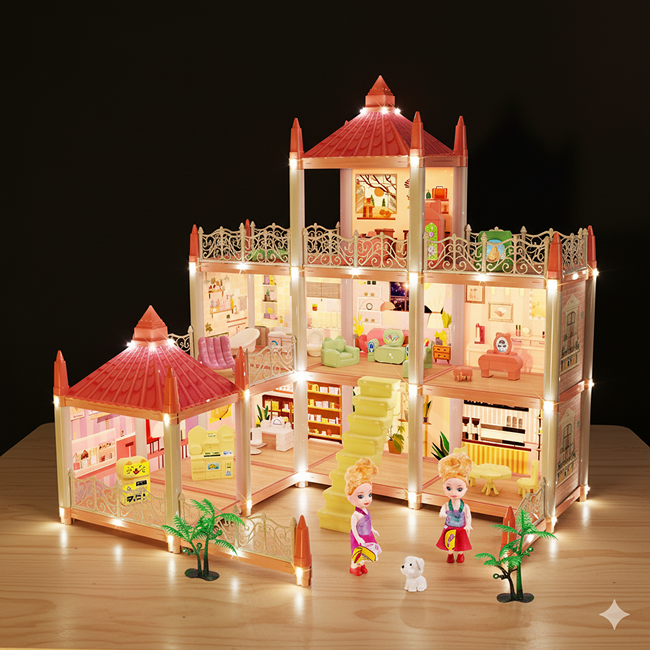 9 Rooms Villa Doll House with Light For Kids