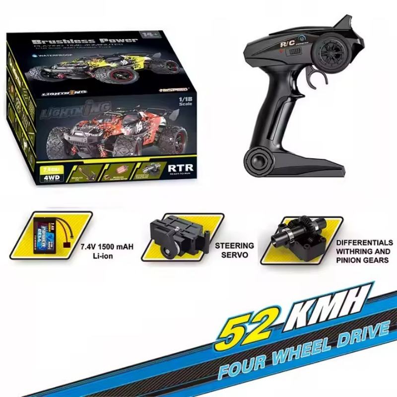 4WD 1:18 52km/h RC Brushless Motor Racing Cars RTR High Speed Drift Car Monster Truck Off-Road Vehicle -HS18422