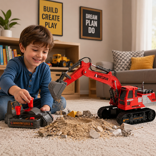 887 - Remote Control RC Excavator | 1:18 Scale 12 Channel 2.4GHz Engineering Crawler Vehicle with USB Charging & Alloy Parts