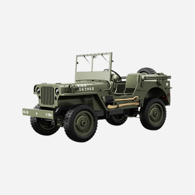 JJRC C8815 - 1:10 Scale Willys Military Jeep RC Car, 4WD Off-Road Rock Crawler, 2.4GHz Full Proportional Remote Control, LED Lights, WWII Army Vehicle Model, Rechargeable Battery