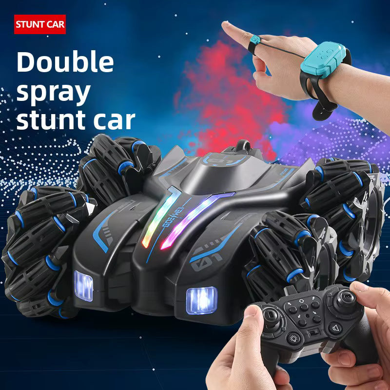 4WD RC Drift Stunt Car with Dual Spray Mist, LED Lights & High Speed Remote Control Toy for Kids (Dual Remote)