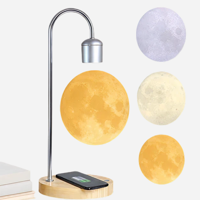 Magnetic Levitating Moon Lamp with 10W Wireless Phone Charger