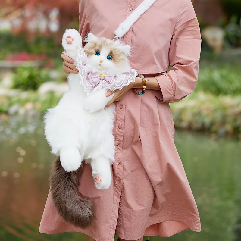 Realistic Ragdoll Cat Plush Toy Backpack for Kids & Girls | Lifelike Soft Stuffed Kitten Doll, Cute Animal Shoulder Bag, Birthday Gift, Home Decor Plush Toy for Cat Lovers