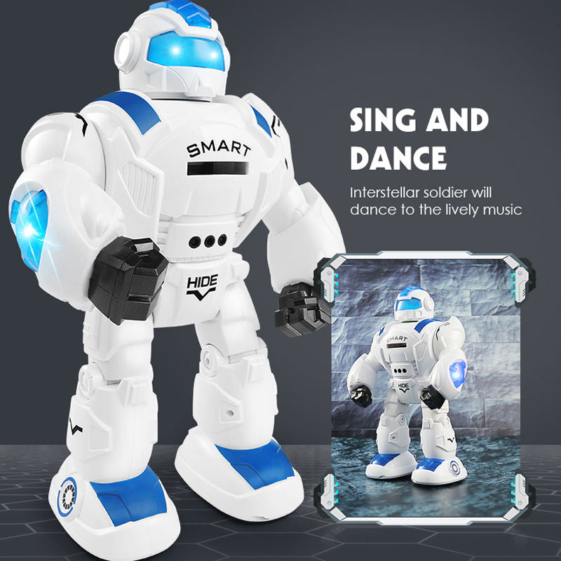 Smart Remote Control Humanoid Robot Toy with Gesture Sensing Music LED Lights Disc Shooting Interactive Walking Robot for Kids