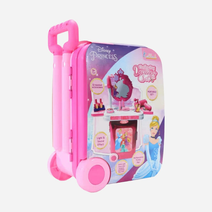 Princess Trolley Bag Dressing Set for Girls | Portable Beauty Salon Play Set with Mirror, Hair Dryer, 12 Makeup Accessories, Light & Sound Effects (Age 3+)