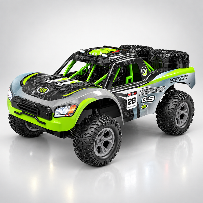 1:10 Scale 2.4GHz RC Off-Road Rally Sprint 35 Mega Car, 42cm Remote Control Vehicle with LED Lights, Rubber Tires, Suspension, 35m Range, Rechargeable 7.4V Battery, USB Charging & 2 Spare Wheels