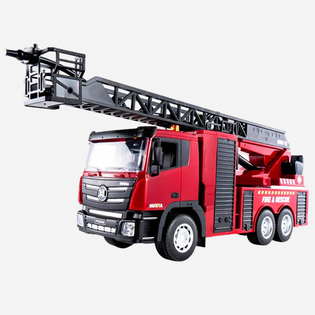 Huina 1361 - 1:18 RC Fire Engine Truck - 2.4GHz 9CH Water Spraying Fire Rescue Truck with Extendable Ladder, Lights & Sound RTR
