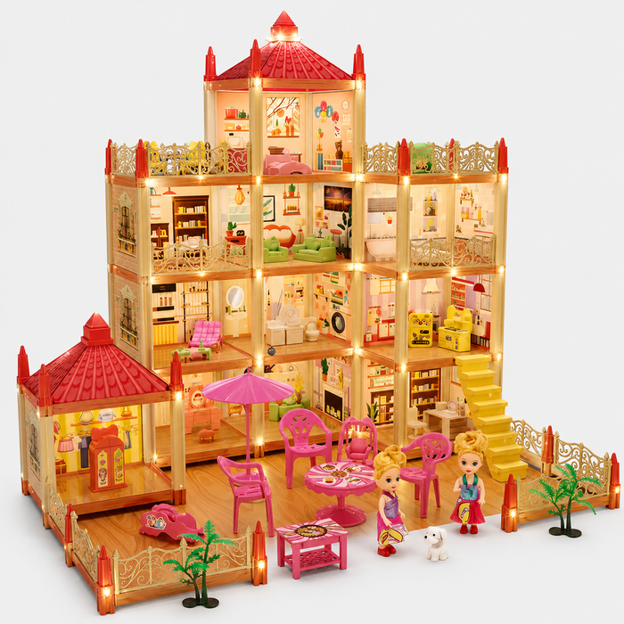 11 Room Luxury Villa Doll House with LED Lights for Kids | Premium Miniature Mansion Play Set with Detailed Rooms for Pretend Play, Storytelling & Creative Fun (Age 3+)