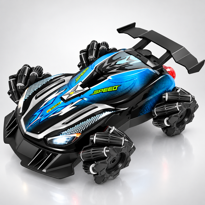 2.4GHz 4WD Omnidirectional Mecanum Wheel RC Stunt Car with 360° Drift, LED Lights & High-Speed Remote Control