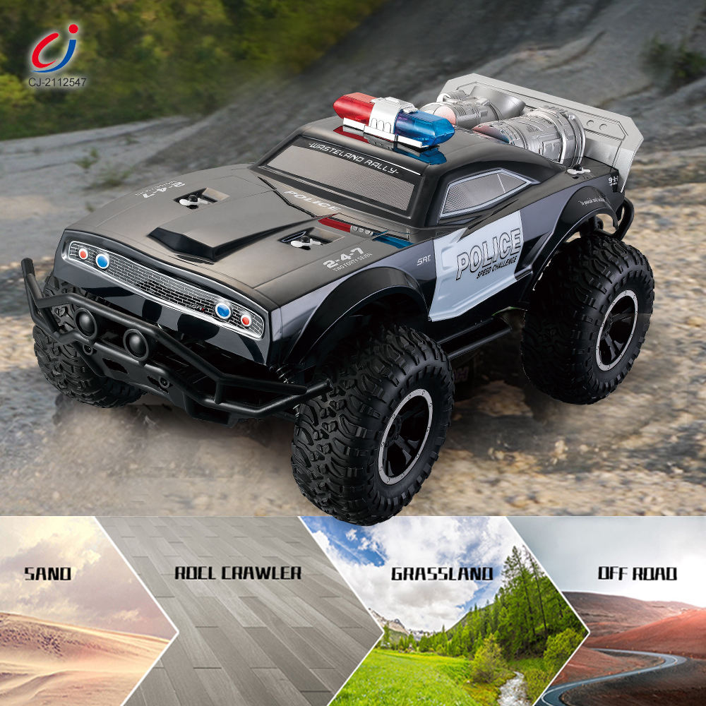 1:8 Scale - 2.4GHz Large RC Off Road Rock Crawler Police Monster Truck with LED Lights Remote Control Toy for Kids