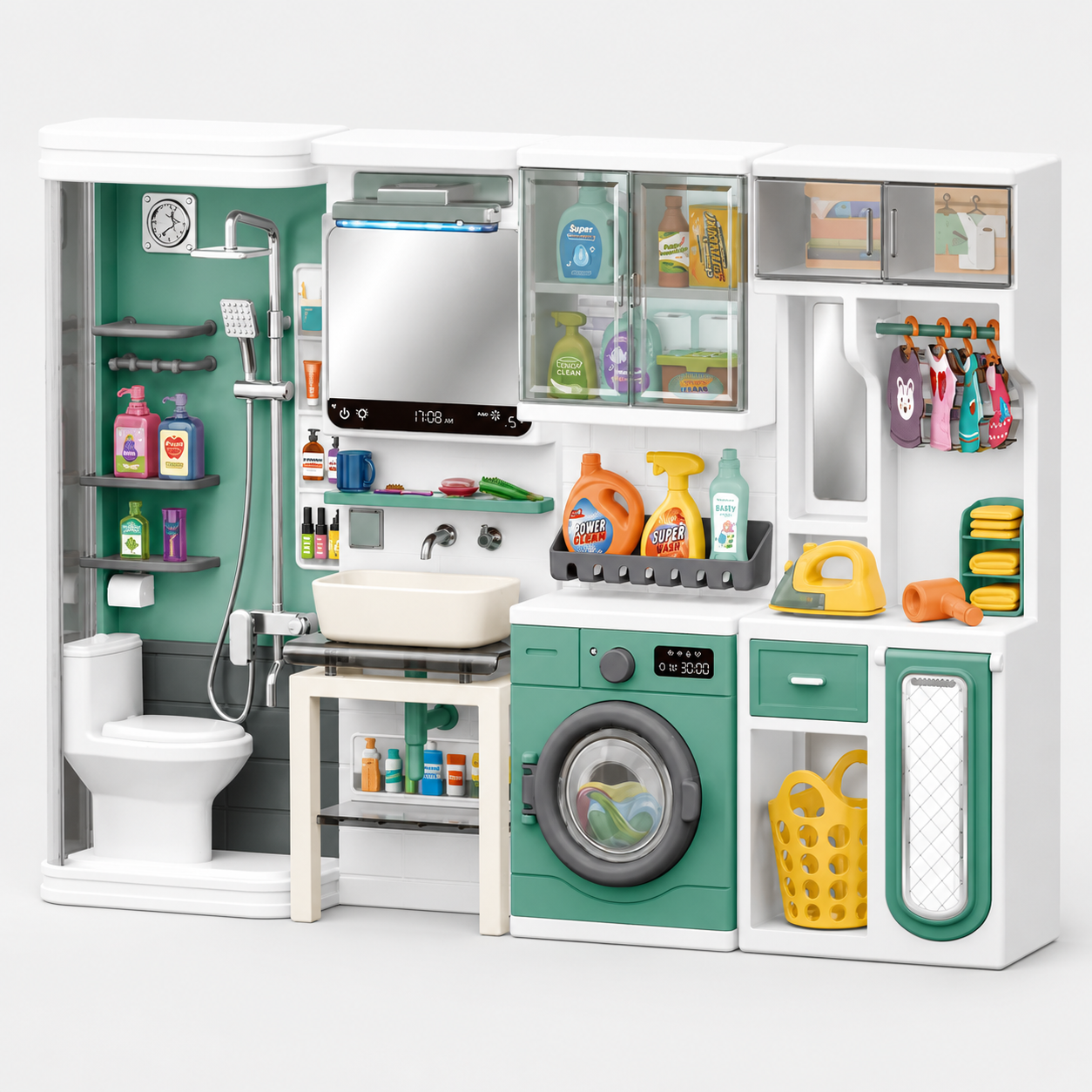 Realistic Bathroom & Laundry Room Play Set for Kids | Multi-Functional Miniature Home Set with Washing Machine, Shower, Toilet & Storage Accessories for Pretend Play (Age 3+)