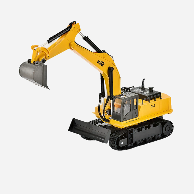 678 - 1:14 Scale 15-Channel RC Alloy Excavator | 2.4GHz Full Function Remote Control Construction Digger with 680° Rotation, Lights & Sound