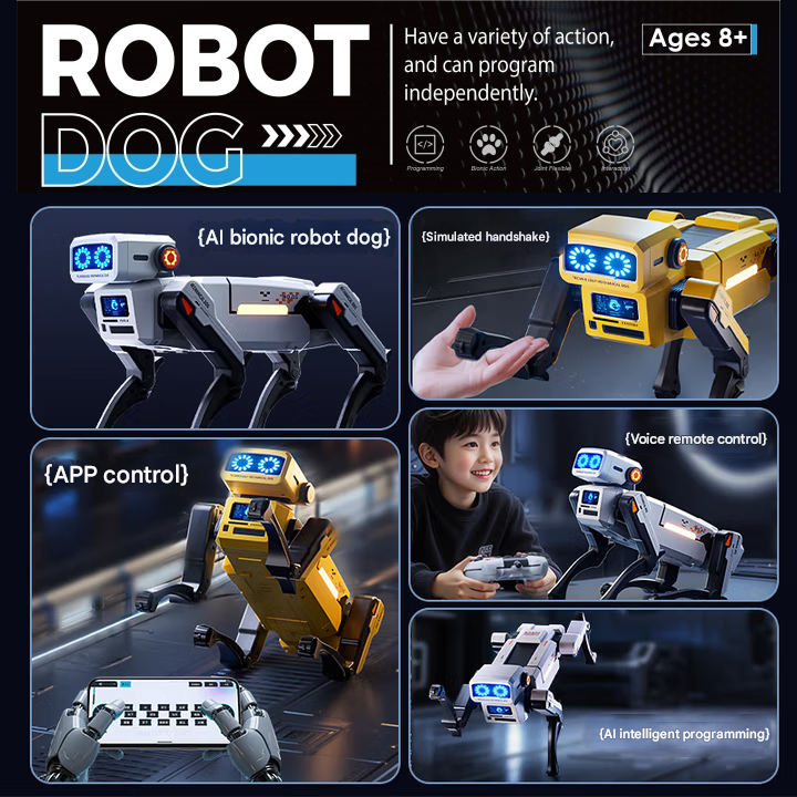 2.4G Remote Control Robot Dog STEM Programmable Interactive Mechanical Walking Electronic Pet Toy with LED Eyes Music Action Commands for Kids