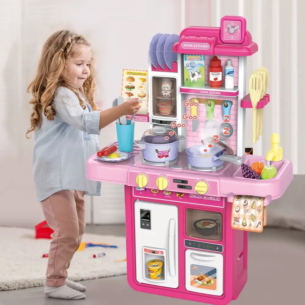 63CM Spray Smart Kitchen Play Set for Kids | Interactive Cooking Station with Water Circulation Sink, Mist Spray, Lights, Sounds, Oven & Kitchen Accessories (Age 3+) - MJL-709F