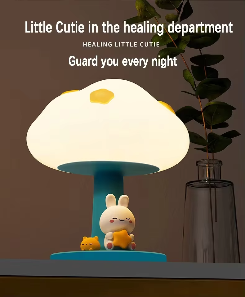 Rabbit Cloud-Shaped Ambient Lighting Bedside Lamp | USB Rechargeable Soft Glow Night Light for Kids Room