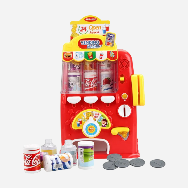Kids Vending Machine Toy with Light & Music | Interactive Pretend Play Shopping Machine with Play Drinks, Coins & Learning Fun