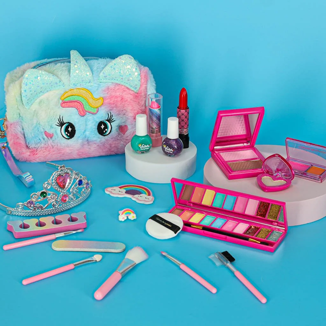 22 PCS Unicorn Princess Makeup & Dress-Up Set for Girls | Beauty Kit with Cosmetic Bag, Tiara, Rainbow Tutu Skirt & Pretend Play Accessories (Age 5+) - SR24013-1