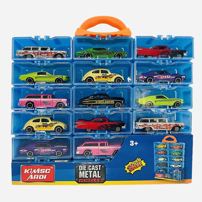 18PCS Die Cast Metal Toy Car Set Mini Collectible Vehicle Playset with Portable Storage Organizer Carry Case Gift for Kids