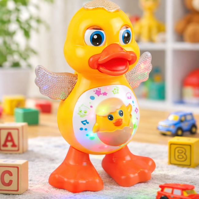 Dancing Duck Musical Toy with LED Lights, Music, Colorful Wings & Automatic Bump-and-Go Movement, Interactive Toy for Kids 3+ Years - GY3004
