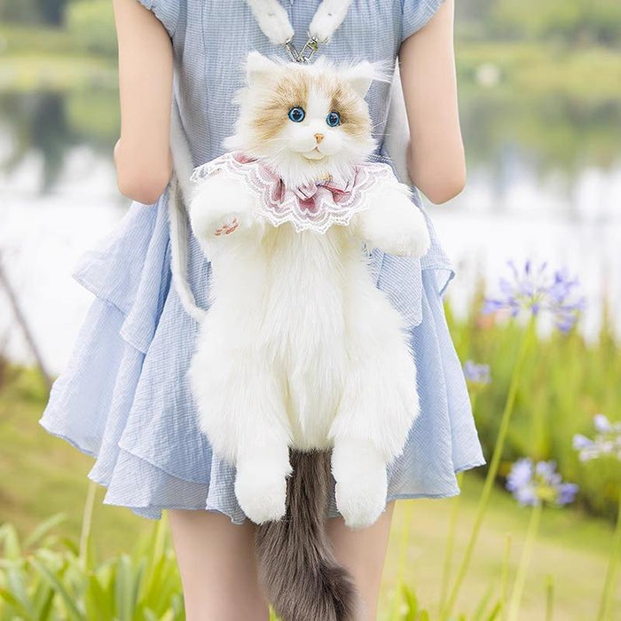 Lifelike Ragdoll Cat Plush Bag - Realistic Simulation Kitten with Soft Faux Fur & Decorative Pet Companion Design