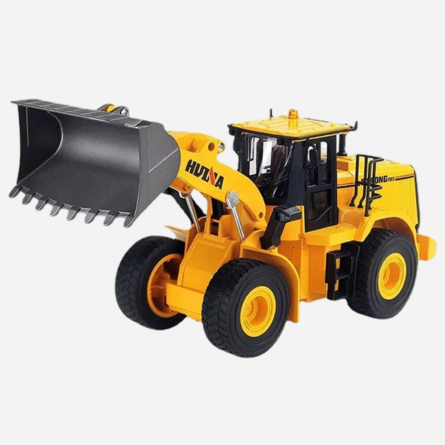 Huina 1552 - 1:16 RC Wheel Loader | 2.4GHz 11CH Semi-Alloy Front End Construction Loader with Metal Bucket, Lights & Sound