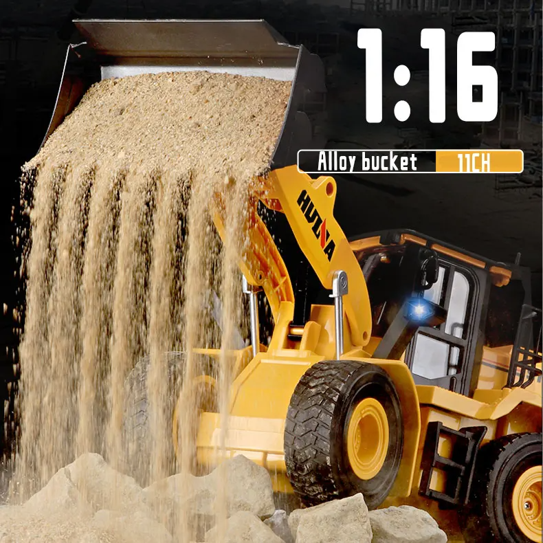 Huina 1552 - 1:16 RC Wheel Loader | 2.4GHz 11CH Semi-Alloy Front End Construction Loader with Metal Bucket, Lights & Sound