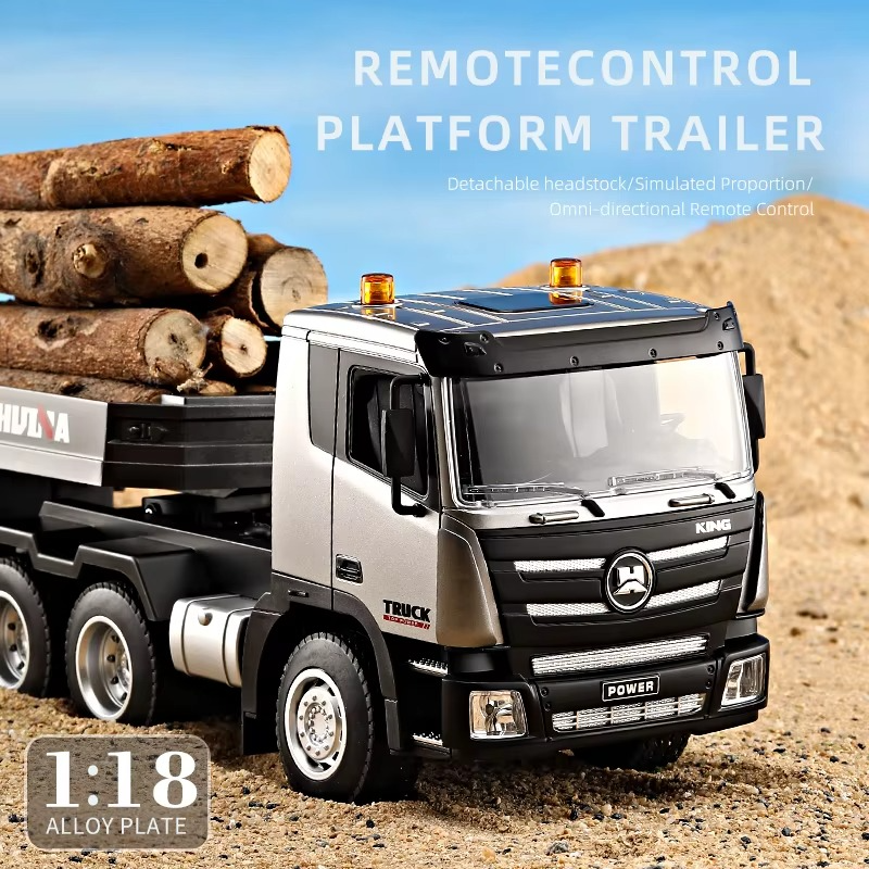 Huina 1318 - 1:18 Scale RC Low Bed Trailer Truck | 2.4GHz Full Function Heavy Duty Construction Transport Truck with Realistic Lights RTR