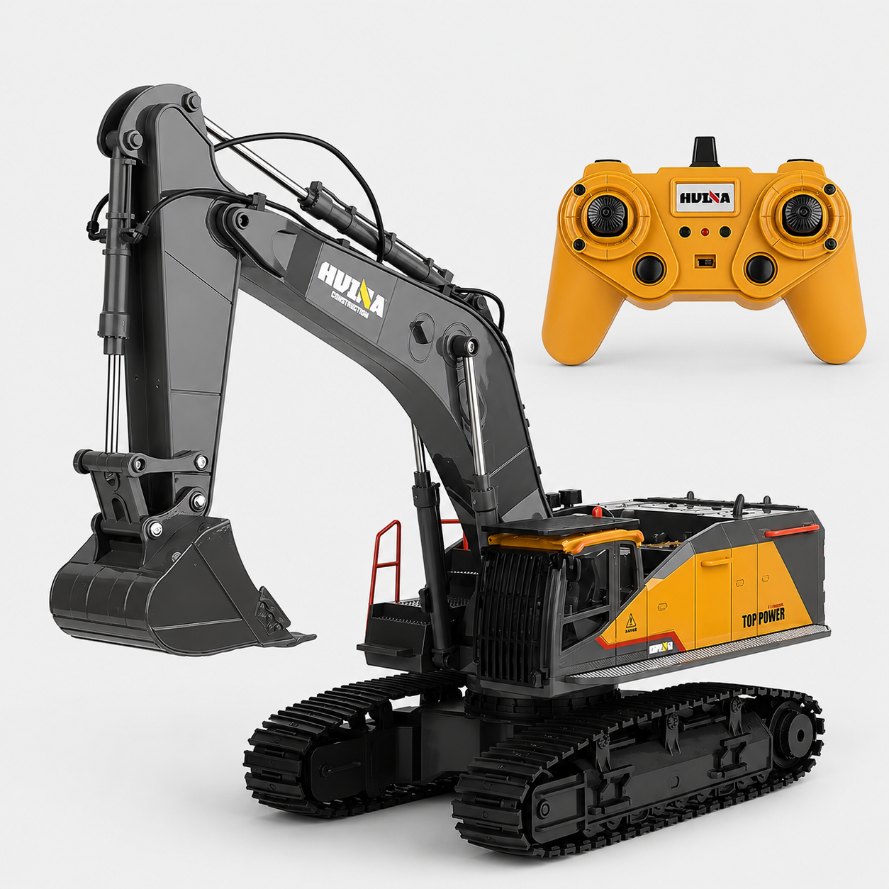 Huina 1592 - 1:14 RC Excavator | 2.4GHz 22CH Semi-Alloy Construction Digger with Metal Bucket, Realistic Lights & Sound