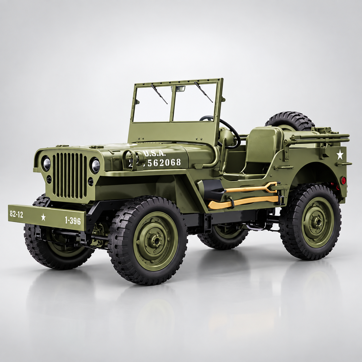 JJRC C8815 - 1:10 Scale Willys Military Jeep RC Car, 4WD Off-Road Rock Crawler, 2.4GHz Full Proportional Remote Control, LED Lights, WWII Army Vehicle Model, Rechargeable Battery