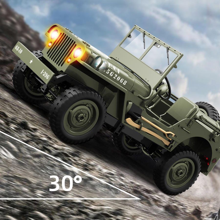 JJRC C8815 - 1:10 Scale Willys Military Jeep RC Car, 4WD Off-Road Rock Crawler, 2.4GHz Full Proportional Remote Control, LED Lights, WWII Army Vehicle Model, Rechargeable Battery