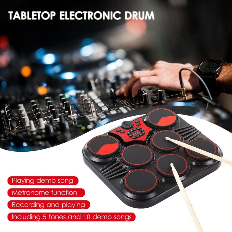 R7113 - Tabletop Electronic Drum Set for Kids & Beginners | 7-Pad Digital Drum Kit with LED Display, Built-in Controls, Drum Sticks & Portable Desktop Design