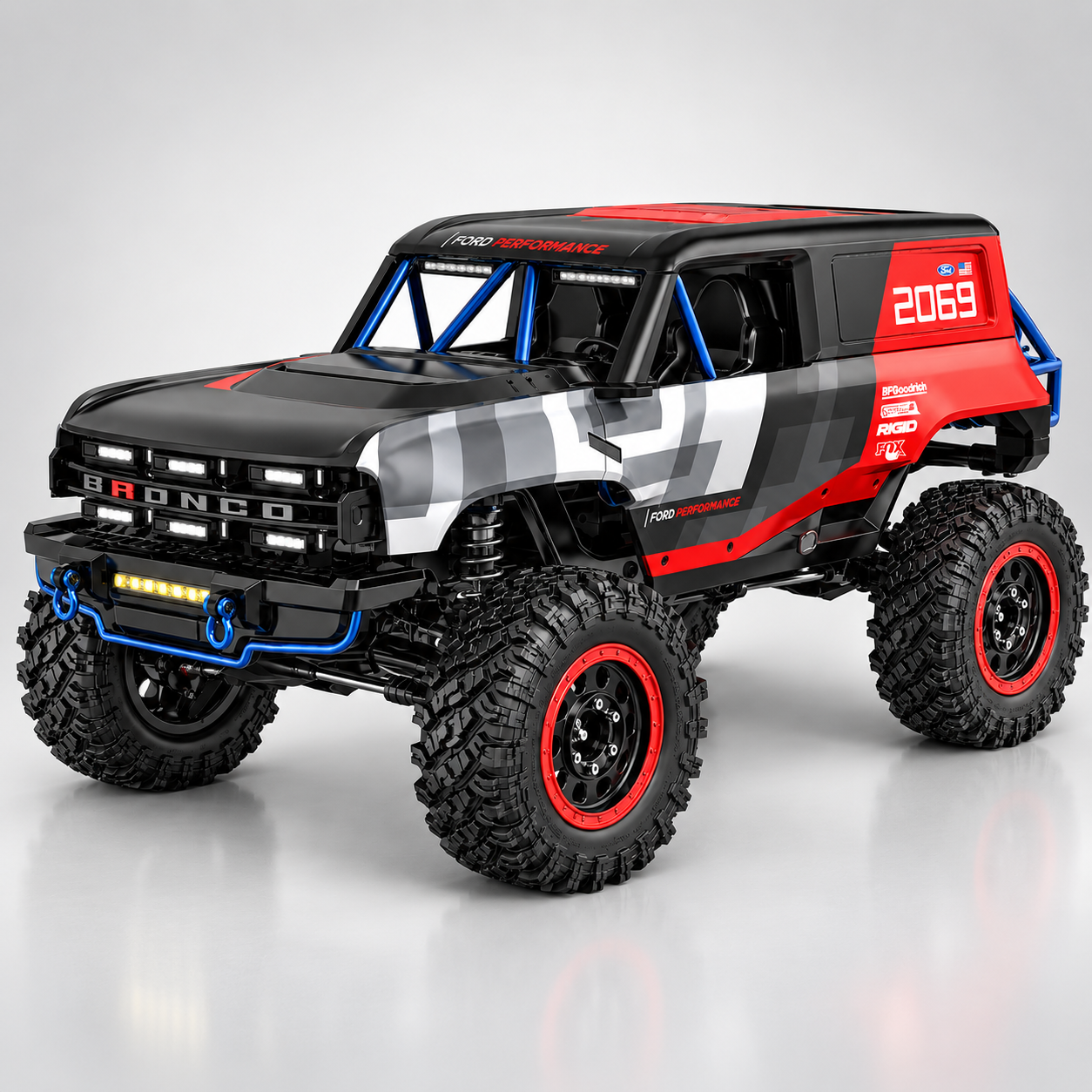 MJX Hyper Go H8P - 1:8 Scale 4WD RC Crawler Truck, Ford Bronco R Baja 1000, 3970 2000KV Sensored Brushless Motor, 80A FOC ESC, 2-Speed Gearbox, Remote Differential Locks