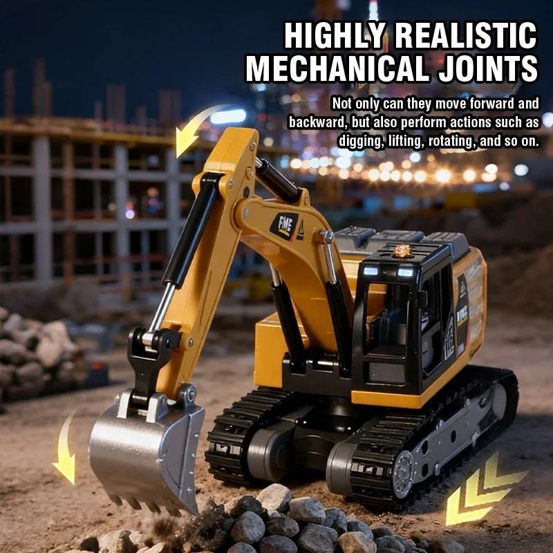 TRASPED - 1:64 Scale Mini RC Excavator | 2.4GHz Remote & App Controlled Engineering Vehicle with Alloy Bucket, 270° Rotation, LED Lights, Sound Effects & Rechargeable Battery | Age 6+