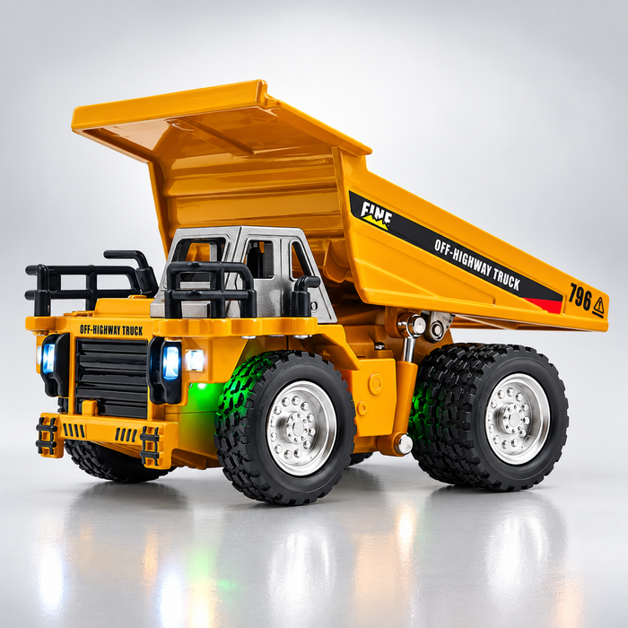 TRASPED - 1:64 Scale Mini RC Alloy Dump Truck | 2.4GHz Remote & App Controlled Off-Highway Engineering Vehicle with Functional Dump Bed, LED Lights, Sound Effects & Rechargeable Battery | Age 6+