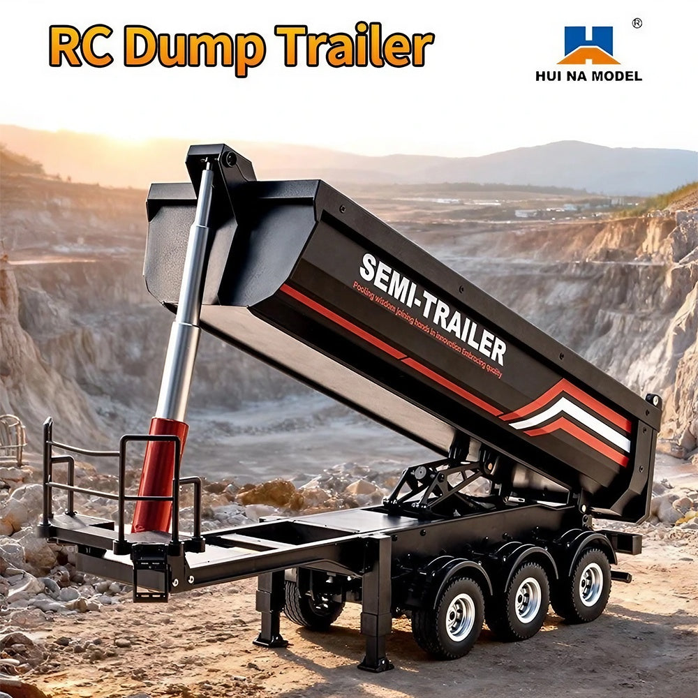 Huina 1509 - 1:18 Scale Official RC Electric Dump Semi Trailer for Huina 1501 Scania 770S, Alloy Construction, 2.4GHz Compatible, Electric Lifting Dump Bed, Rechargeable RTR Heavy Haul Trailer