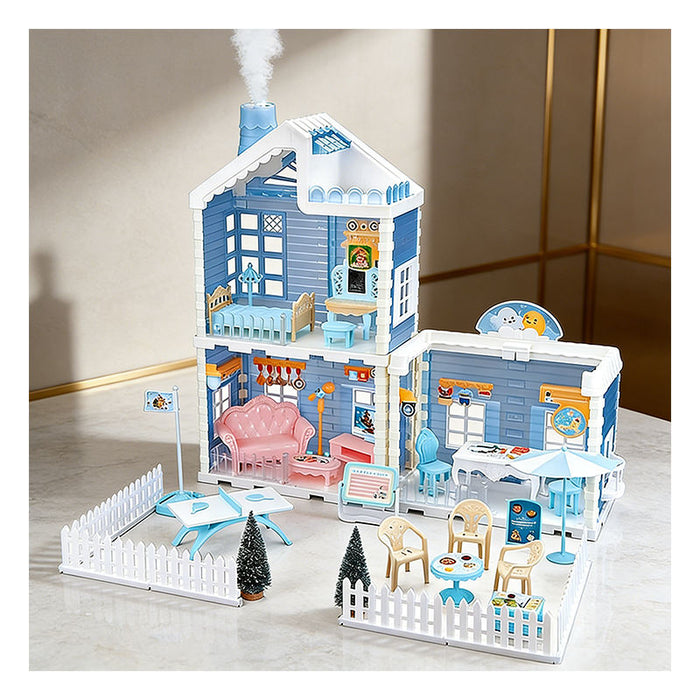 Snow House DIY Dollhouse Playset for Kids, Blue and White Winter-Themed Miniature Dream House with Furniture and Accessories, Creative Pretend Play Toy for Girls, Birthday Gift - 668-89A
