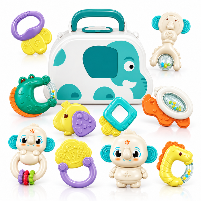 Soft Teether Rattles Educational Toy Sensory Enlightenment Portable Handheld Cartoon Soothing Diy Baby Toys Rattles
