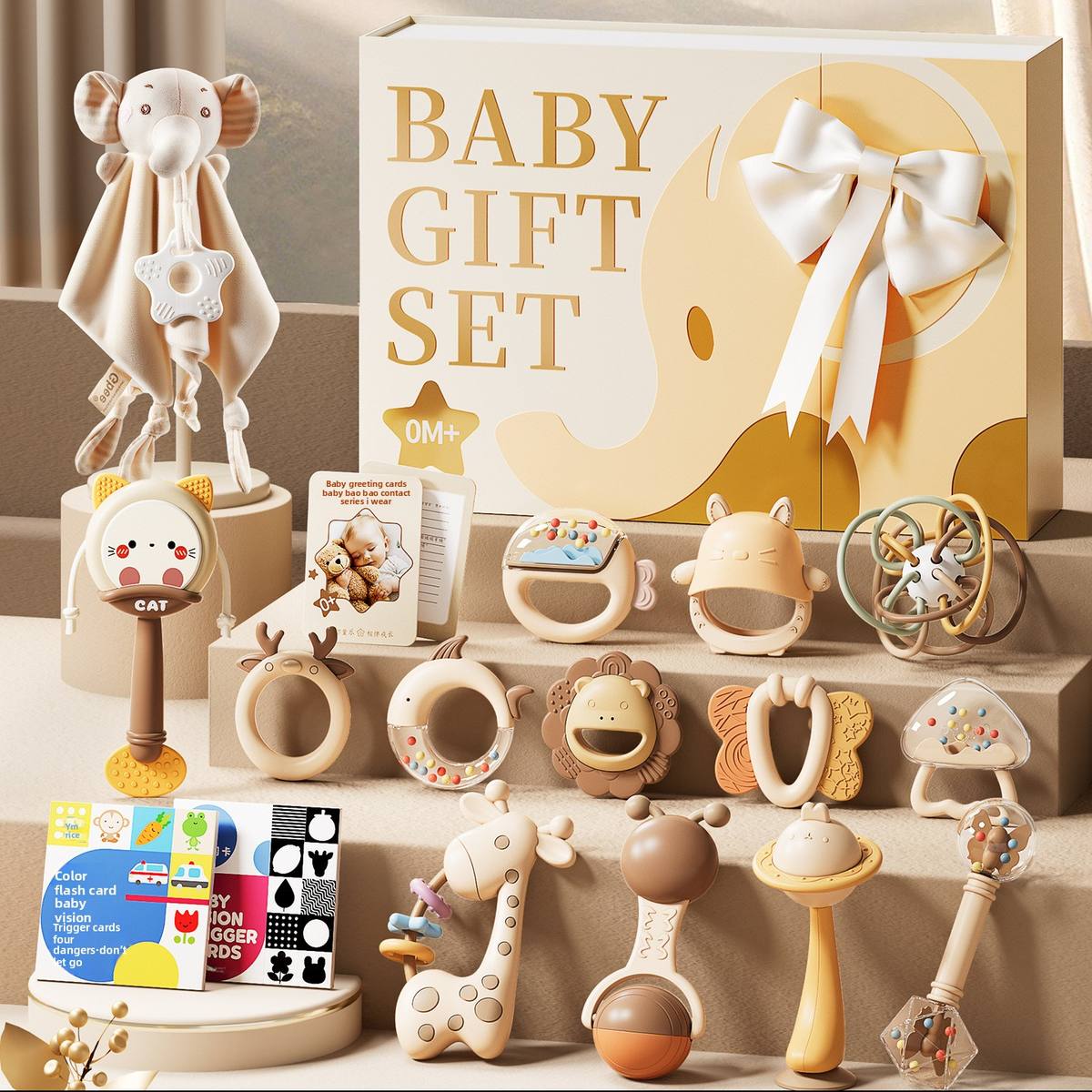Baby Shower Gifts Set Newborn Baby Rattles Set Soothing Flashing Plastic Toys with Color Box the Best gift for Babies