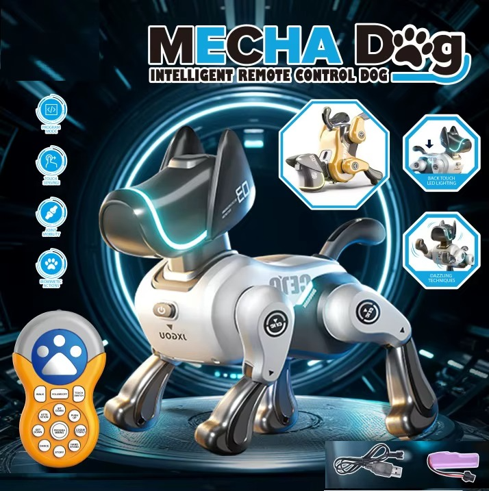 Smart Remote Control Mecha Robot Dog Toy Interactive Walking Electronic Pet with LED Lights Music Programmable Actions for Kids - 799A-4