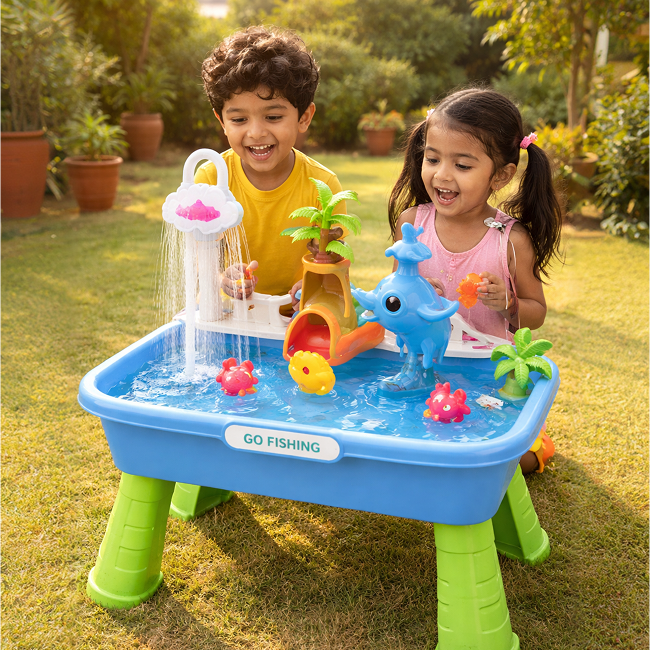 Vegetable Washing Basin Kids Water Play Sink Toy Set (43 PCS) | Pretend Play Kitchen Washing Basin with Faucet & Fishing Game | Educational Water Activity Toy for Kids 3+