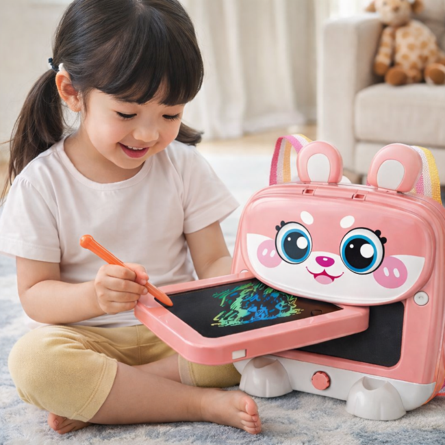 Portable LCD Drawing Tablet Backpack for Kids | Reusable Writing Board with Cartoon Design, Detachable School Bag & Creative Learning Fun - 899-183Y