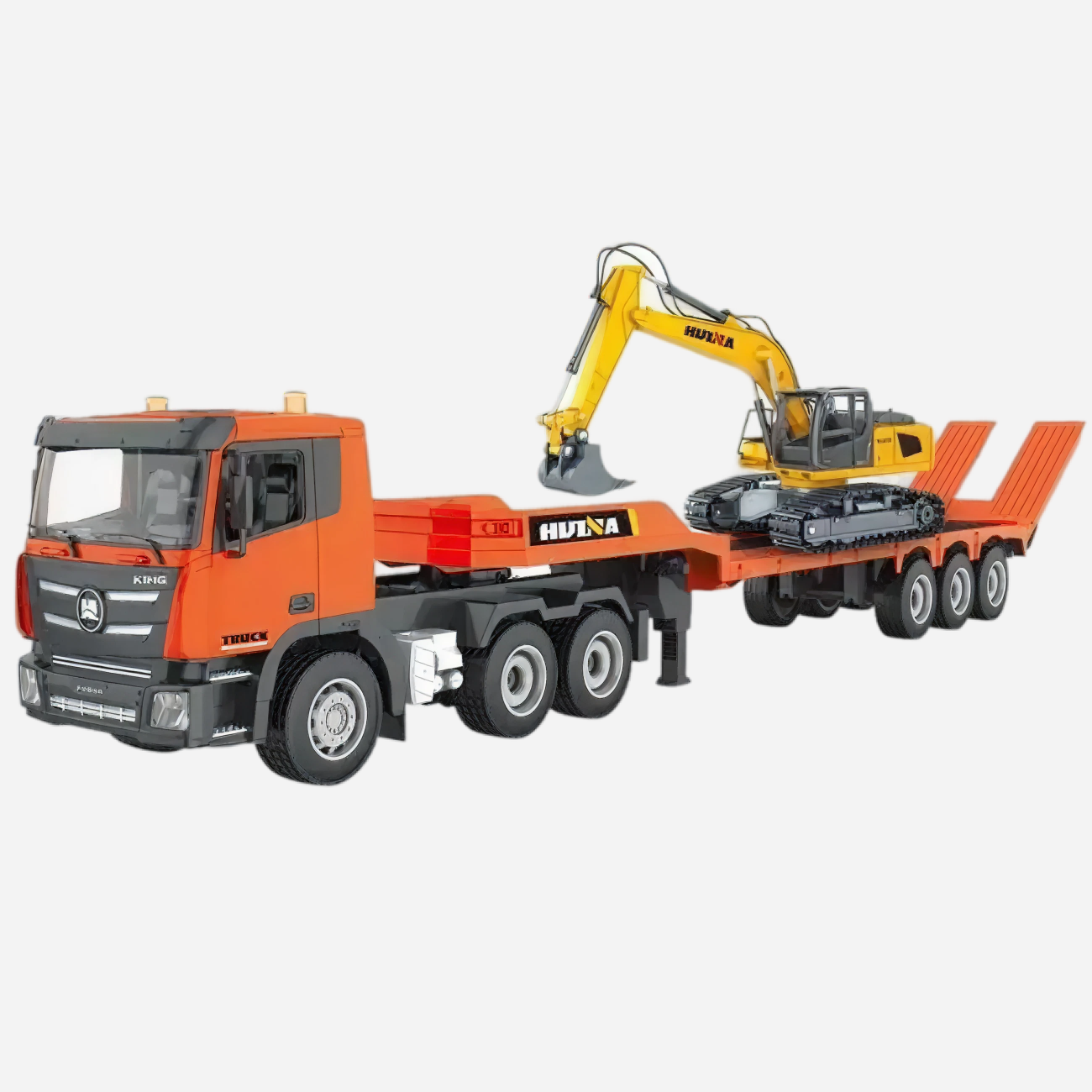 Huina 1319 - 1/18 Nine-channel semi-metallic remote-controlled flatbed trailer + remote-controlled excavator