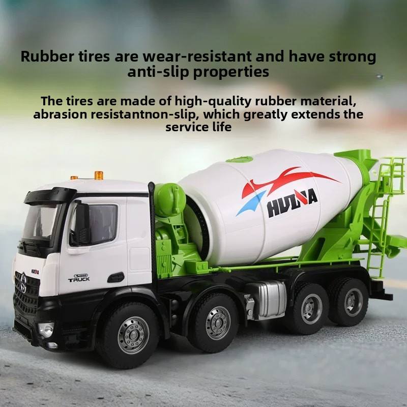 Huina 1537 - 1:14 Scale 12CH RC Cement Mixer Truck, 2.4GHz RTR Metal Remote Control Construction Vehicle with Motorized Rotating Mixing Drum, Working Discharge, LED Lights & Sound