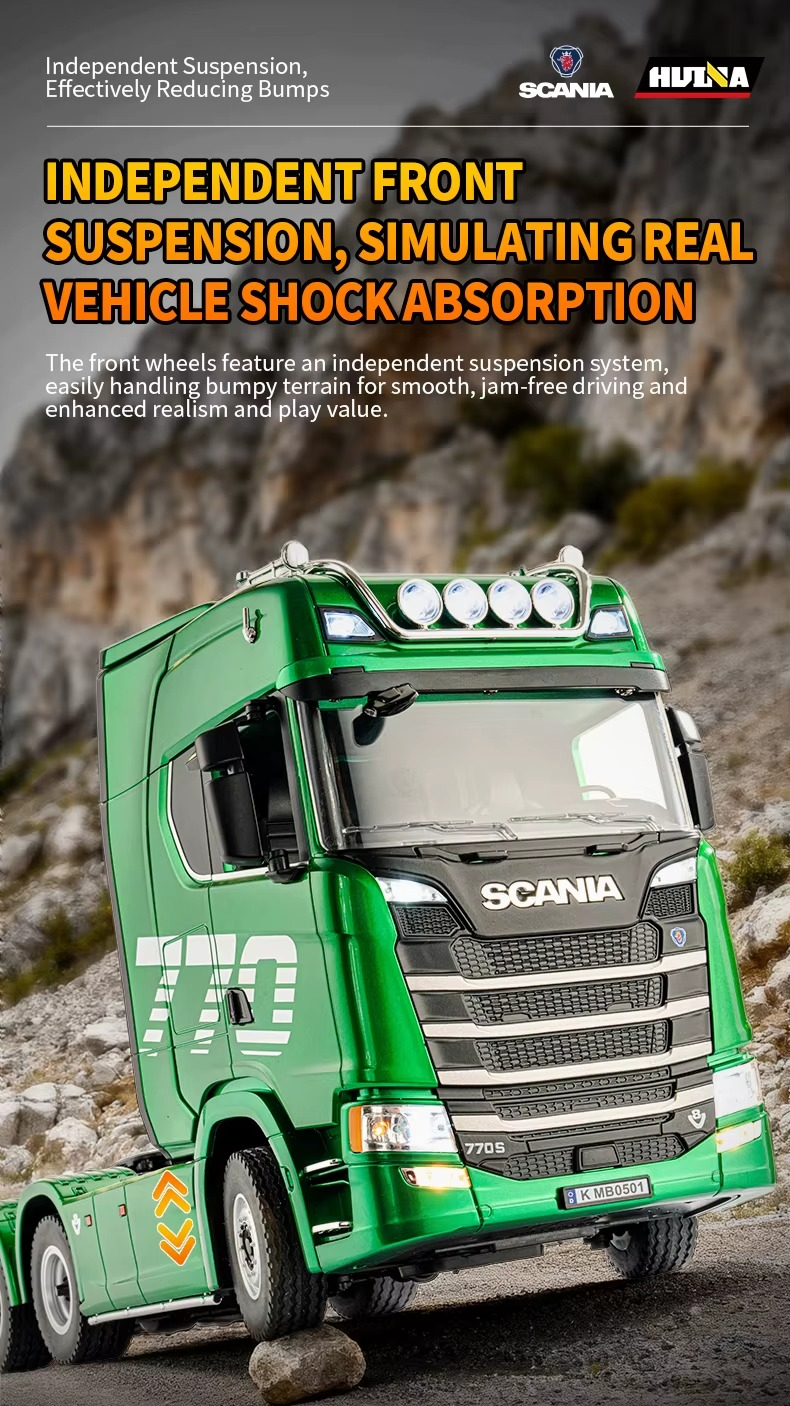 Huina 1501 - Scania 770S 1:18 RC Truck with Low Bed Trailer | 2.4GHz Full Function Heavy Duty Transport Hauler RTR description image 10