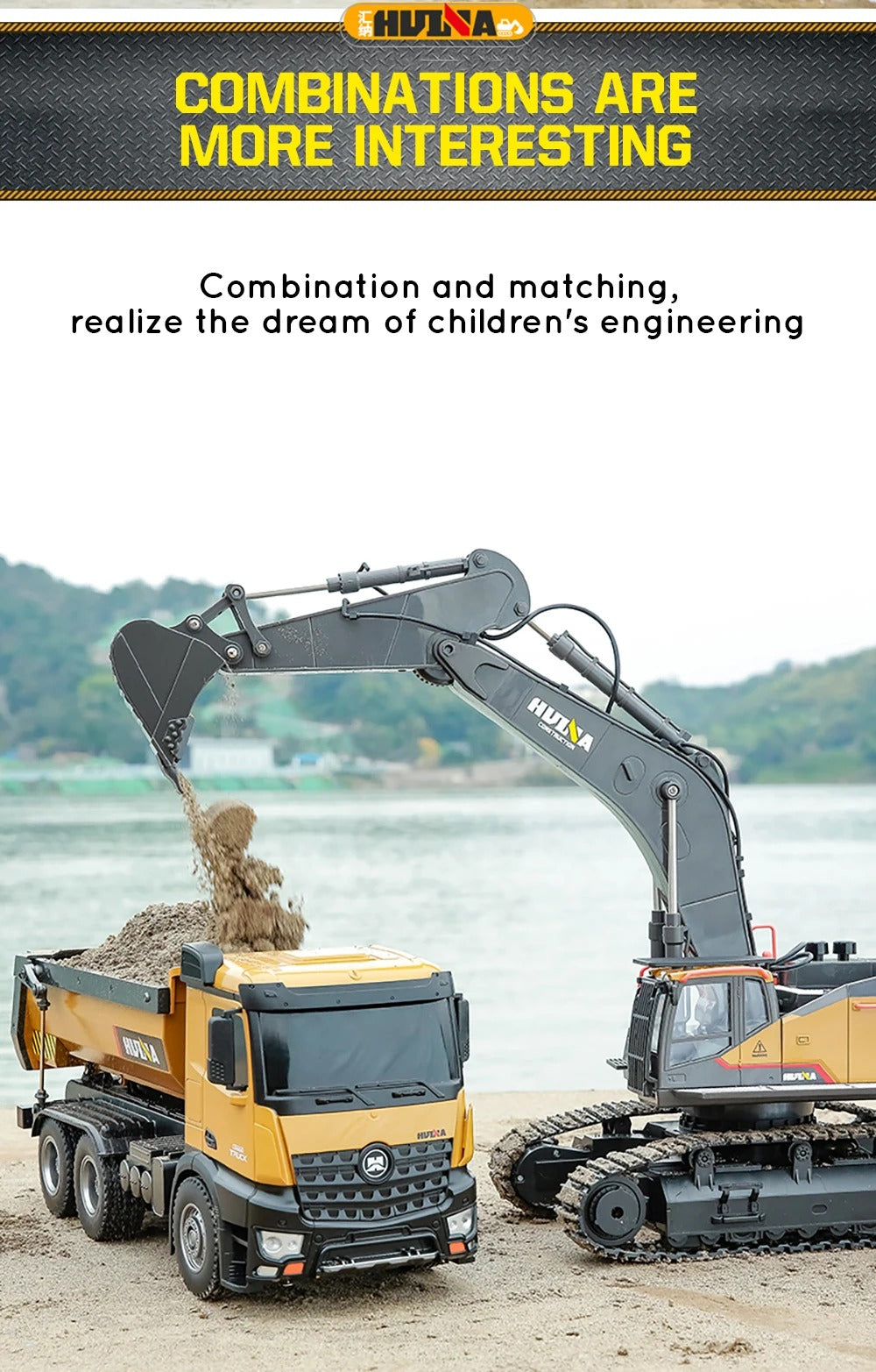 Huina 1592 - 1:14 RC Excavator | 2.4GHz 22CH Semi-Alloy Construction Digger with Metal Bucket, Realistic Lights & Sound description image 10