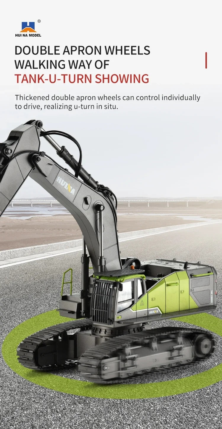 Huina 1593 - 1:14 RC Excavator | 2.4GHz 22CH Semi-Alloy Full Function Construction Digger with Realistic Lights & Sound description image 10
