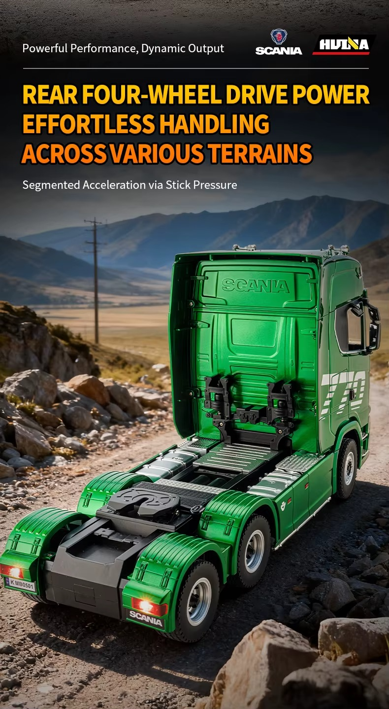 Huina 1501 - Scania 770S 1:18 RC Truck with Low Bed Trailer | 2.4GHz Full Function Heavy Duty Transport Hauler RTR description image 11